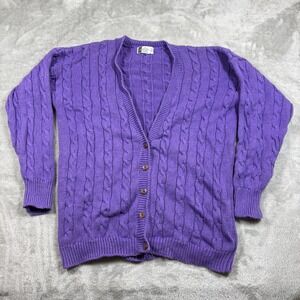 Vintage Fisherman Cardigan Women Medium Sweater V Neck Cable Knit Granny Cottage